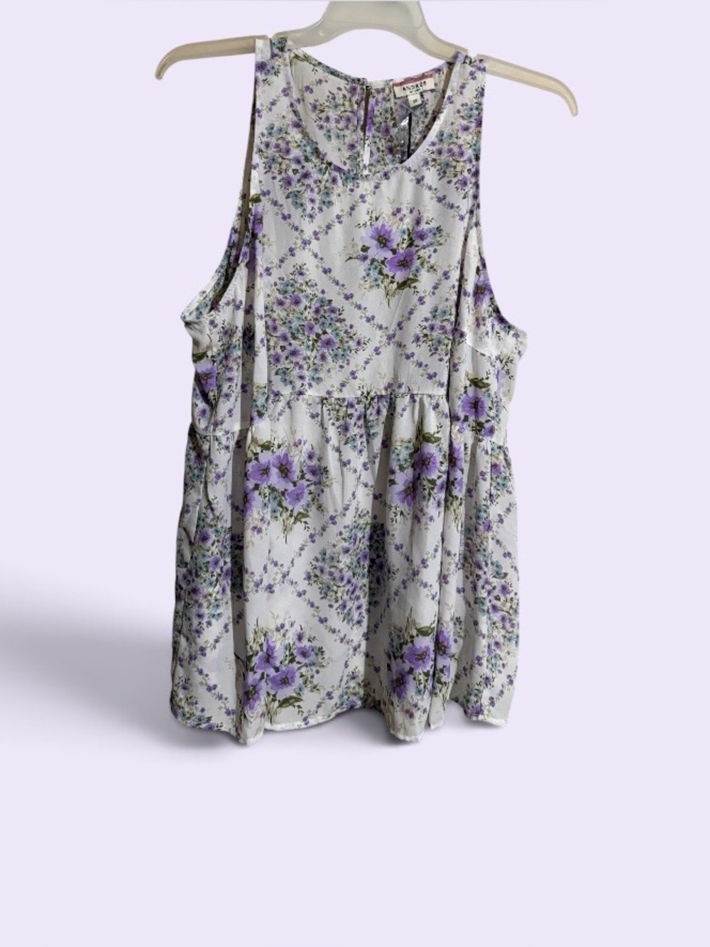 New~Andree By Unit~Top~2X~Sleeveless ~Women’s ~ Purple Floral Babydoll Blouse